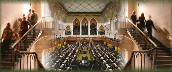 Photos des escaliers de la Chambre des communes et les députés de la 39e législature à la Chambre
