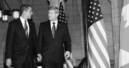 Photo du président des États-Unis, Barack Obama et le premier ministre du Canada, Stephen Harper