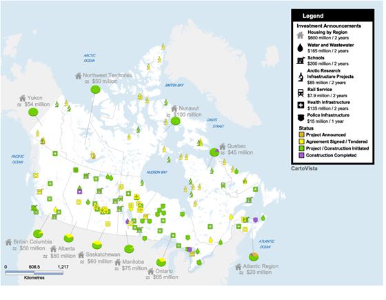 map of Aboriginal and Northern Investment Announcements