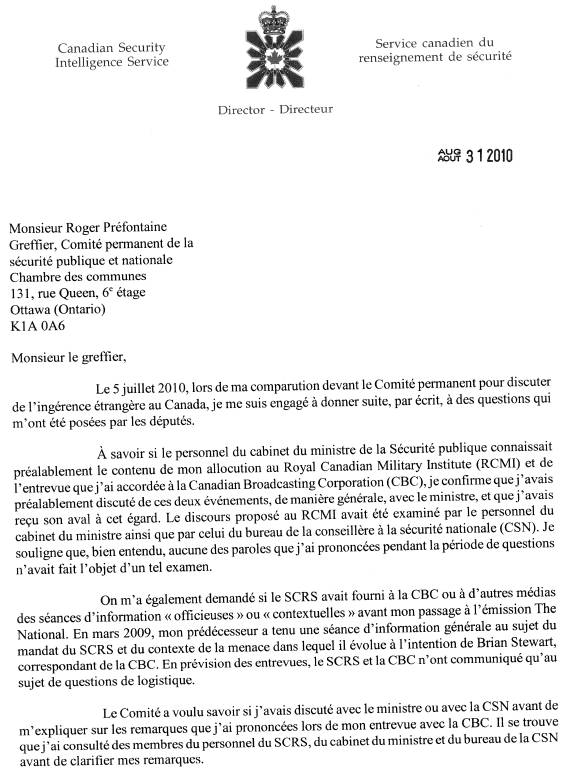 lettre de Richard B. Fadden