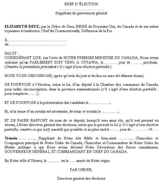 Image du texte d’un bref d’élection.