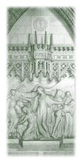 Photo of low relief Architectural Sculpture entitled “Nurses' Memorial” from the Heritage Collection in the Hall of Honour.