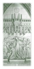 Photo d’une sculpture architecturale en bas-relief intitulée “Monument à la mémoire des infirmières” de la Collection patrimoniale dans le Hall d’honneur.