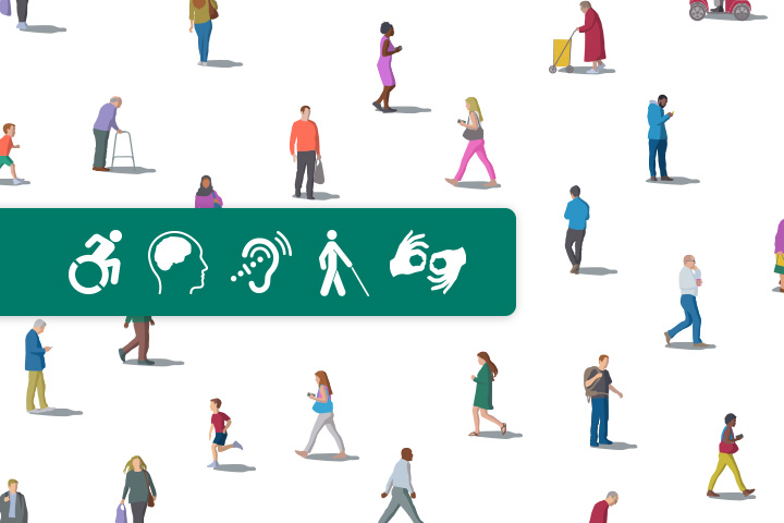Icônes présentant les cinq obstacles à l'accessibilité