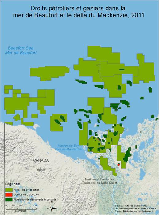 Disposition des droits pétroliers et gaziers dans la Mer de Beaufort et le delta du Mackenzie, 2011