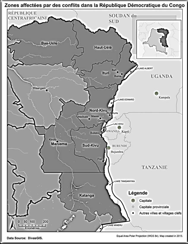 zones affectées par des conflits dans la république démocratique du congo
