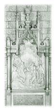 Photo d’une sculpture architecturale en bas-relief intitulée “Monument commémorant l’instauration du Dominion ” de la Collection patrimoniale dans le Hall d’honneur.
